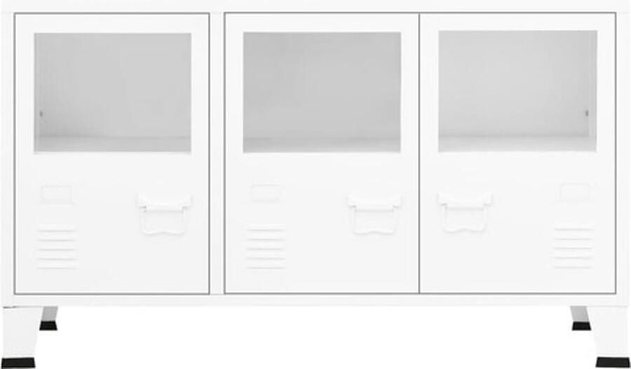 The Living Store Dressoir industrieel 105x35x62 cm metaal en glas wit Dressoir Industrieel Design Wit Dressoir Metaaldressoir Glasedissoir - Foto 2