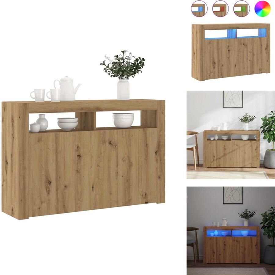 VidaXL Dressoir Dressoirs Dressoirkast Kast Dressoir met LED 115 5x30x75 cm bewerkt hout artisanaal eiken