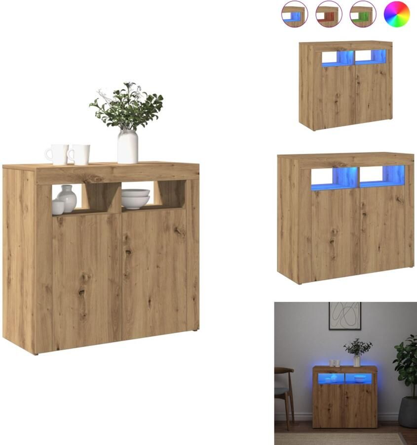 VidaXL Dressoir Dressoirs Dressoirkast Kast Dressoir met LED 80x35x75 cm bewerkt hout artisanaal eiken