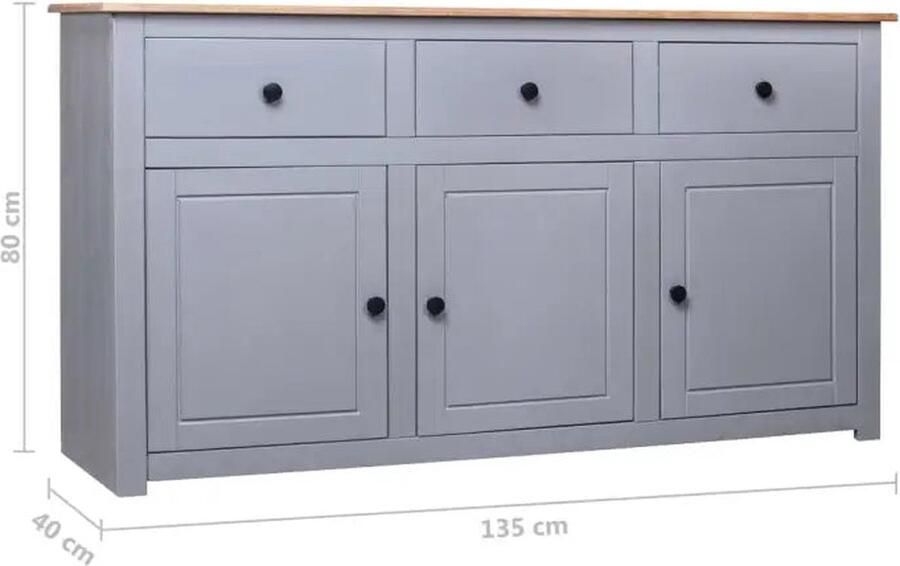 VidaXL Dressoir Panama Range 135x40x80 cm massief grenenhout grijs Dressoir Grenoble Houtsoort Vintage Dressoir Landelijk Dressoir Salontafel - Foto 2