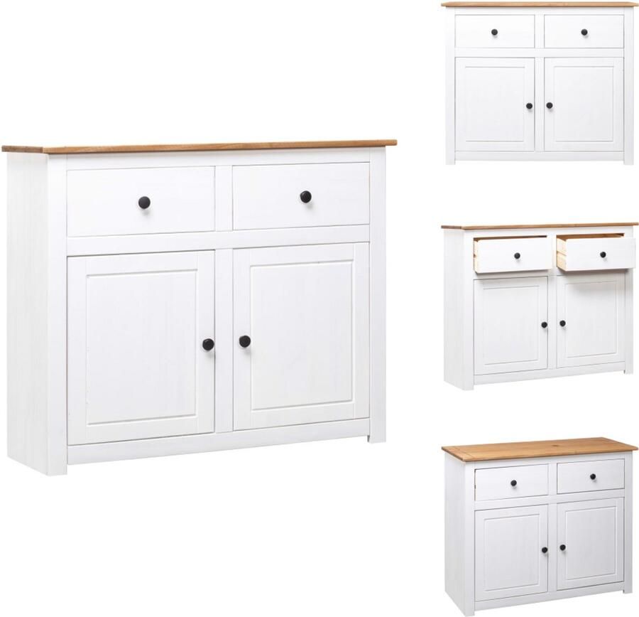 VidaXL Dressoir Dressoirs Houten Dressoir Bijzetkast Dressoir Panama Range 93x40x80 cm massief grenenhout wit