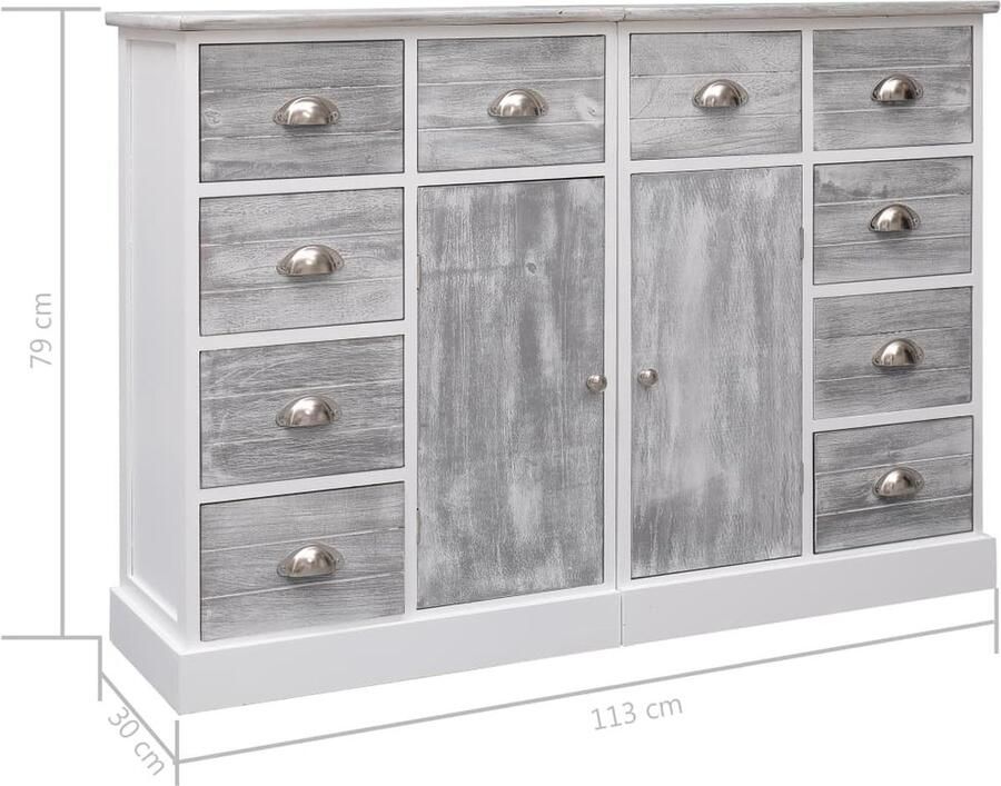VidaXL Dressoir Dressoirs Houten Kastje Houten Kastjes Dressoir met 10 lades 113x30x79 cm hout grijs