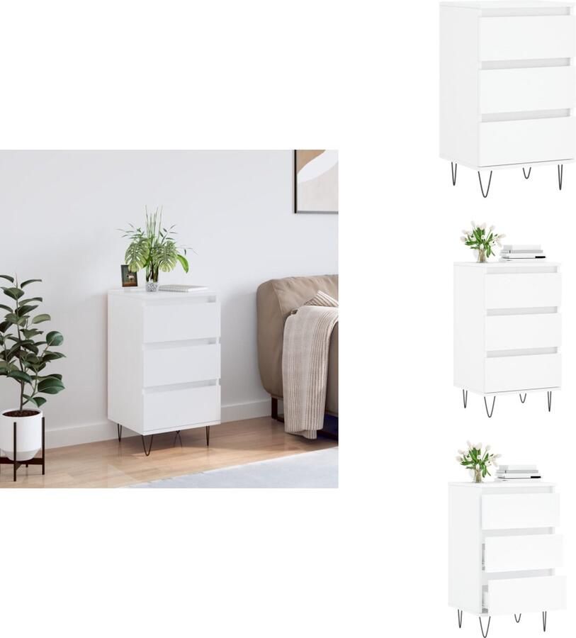 VidaXL Dressoir Dressoirs Kast Buffetkast Dressoir 40x35x70 cm bewerkt hout wit - Foto 2