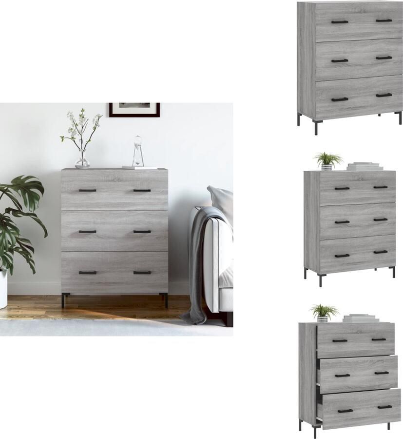 VidaXL Dressoir Dressoirs Kast Buffetkast Dressoir 69 5x34x90 cm bewerkt hout grijs sonoma eikenkleurig - Foto 4