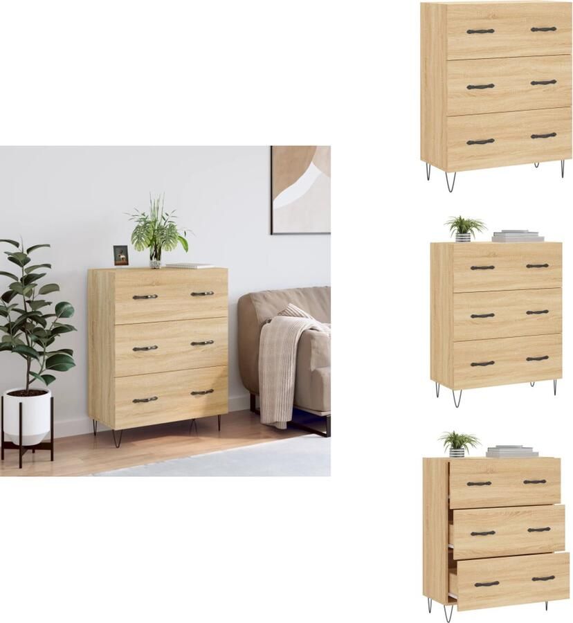 VidaXL Dressoir Sonoma Eiken 69.5 x 34 x 90 cm Stevig materiaal Voldoende opbergruimte Weergavefunctie Metalen pootjes Keukenkast - Foto 3