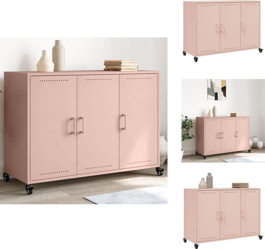 VidaXL Dressoir Dressoirs -kast Dressoirkast Dressoir 100 5x39x72 cm staal roze
