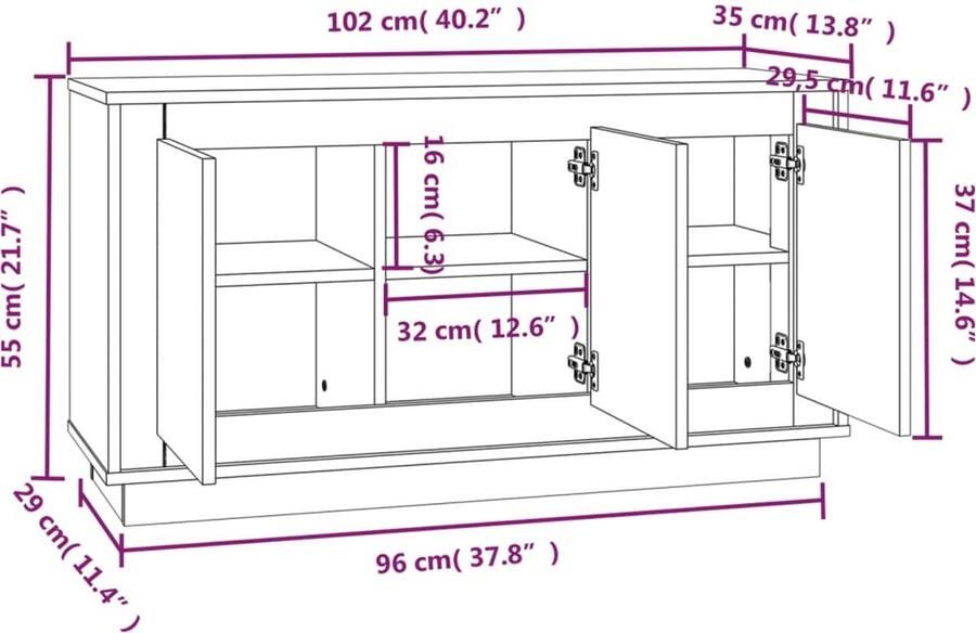 VidaXL Dressoir Dressoirs Kast Dressoirkast Dressoir 102x35x55 cm bewerkt hout grijs sonoma eikenkleurig