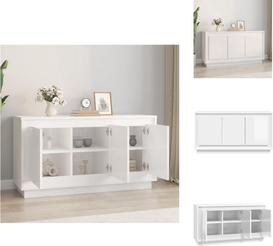 VidaXL Dressoir Dressoirs Kast Dressoirkast Dressoir 102x35x55 cm bewerkt hout hoogglans wit - Foto 2