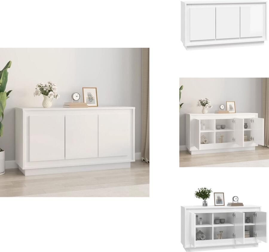 VidaXL Dressoir Dressoirs Kast Dressoirkast Dressoir 102x35x55 cm bewerkt hout hoogglans wit