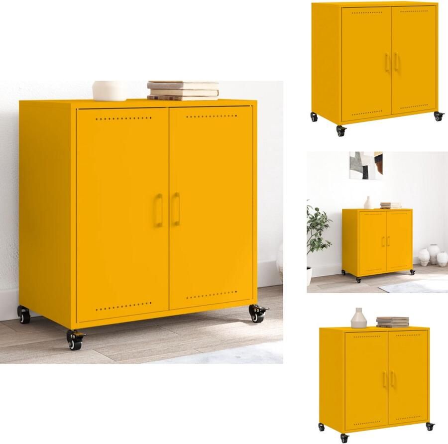 VidaXL Dressoir Dressoirs -kast Dressoirkast Dressoir 68 5x39x72 cm staal mosterdgeel