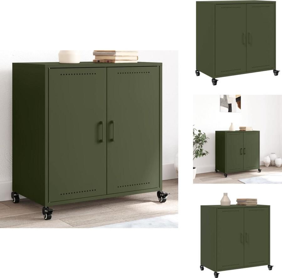 VidaXL Dressoir Dressoirs -kast Dressoirkast Dressoir 68 5x39x72 cm staal olijfgroen