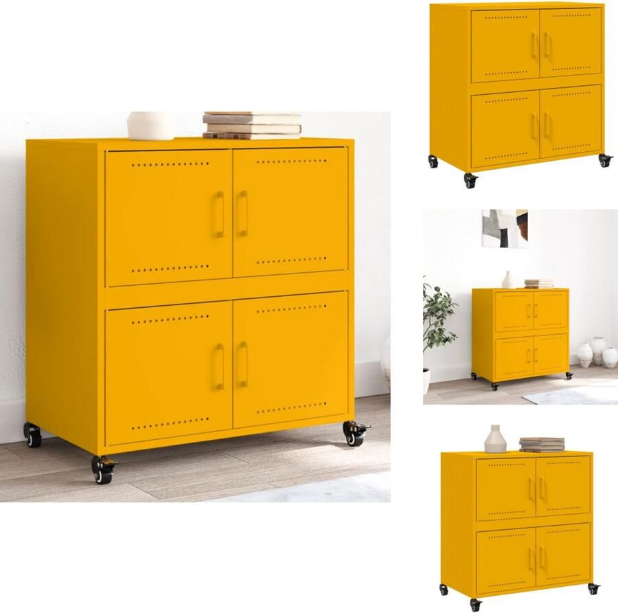 VidaXL Dressoir Dressoirs -kast Dressoirkast Dressoir 68x39x72 cm staal mosterdgeel