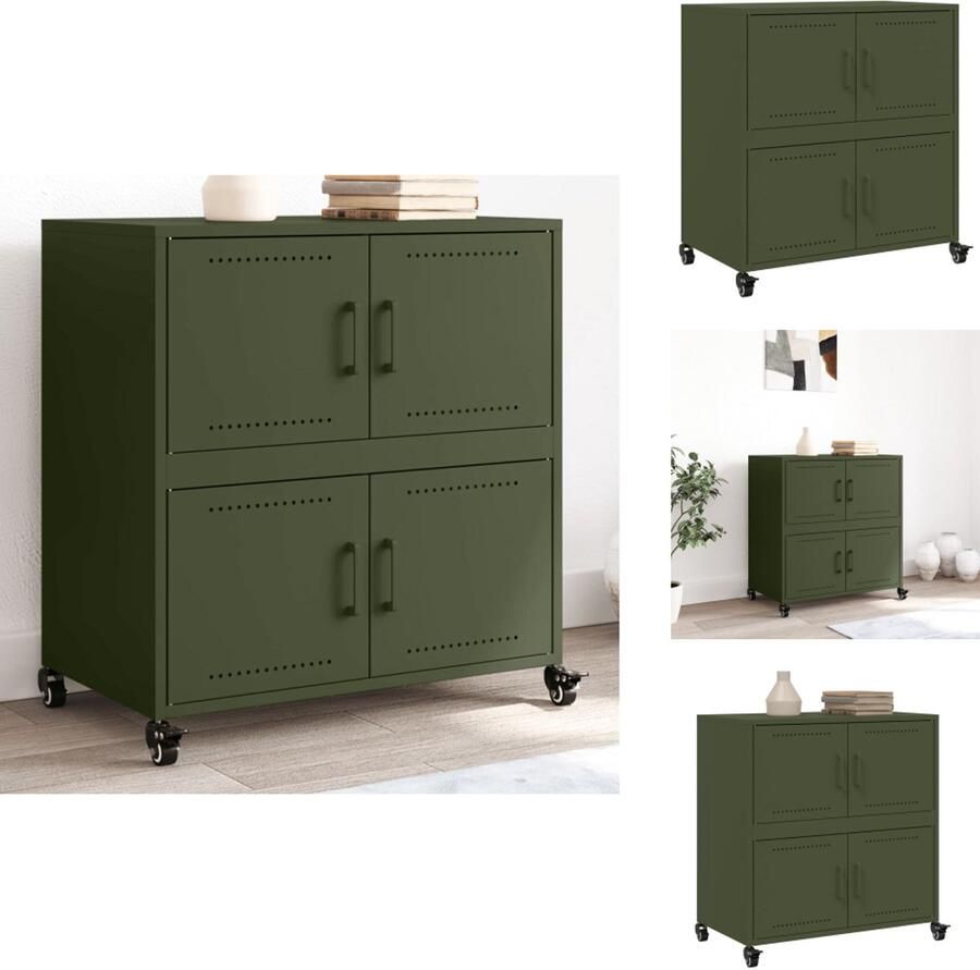VidaXL Dressoir Dressoirs -kast Dressoirkast Dressoir 68x39x72 cm staal olijfgroen