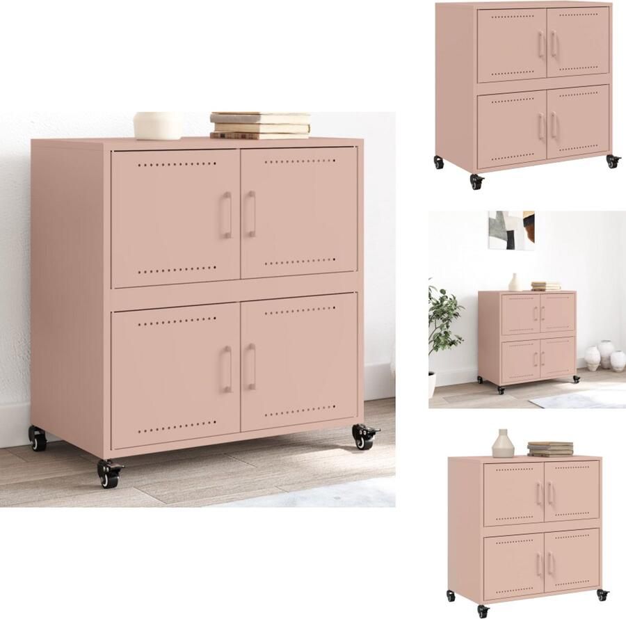 VidaXL Dressoir Dressoirs -kast Dressoirkast Dressoir 68x39x72 cm staal roze