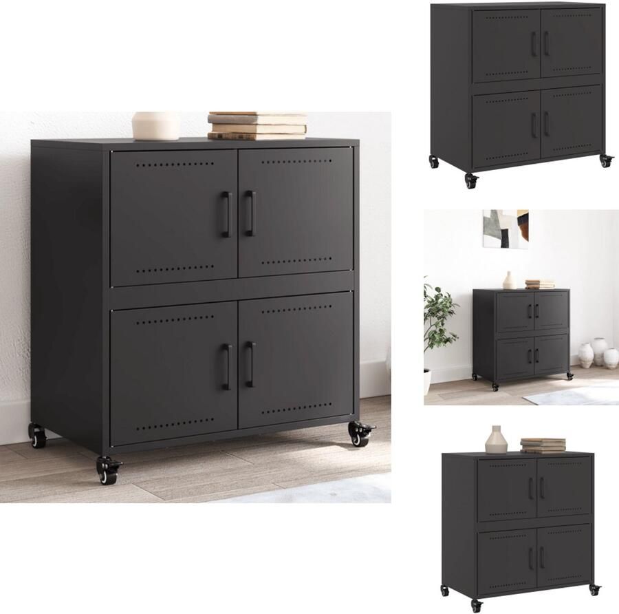 VidaXL Dressoir Dressoirs -kast Dressoirkast Dressoir 68x39x72 cm staal zwart