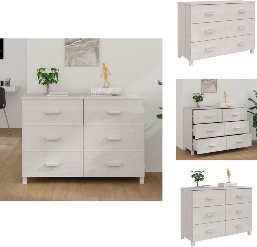 VidaXL Dressoir Dressoirs Kast Dressoirkast Dressoir HAMAR 113x40x80 cm massief grenenhout wit - Foto 2