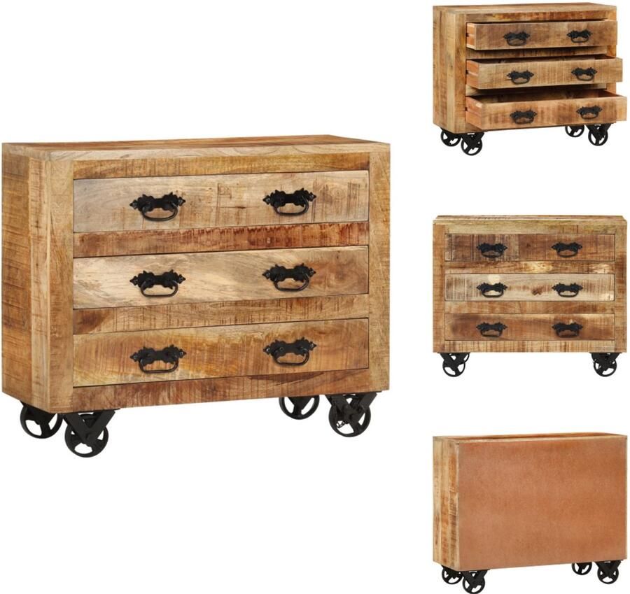 VidaXL Dressoir Dressoirs Kast Dressoirkast Dressoir met 3 lades 80x30x65 cm massief ruw mangohout