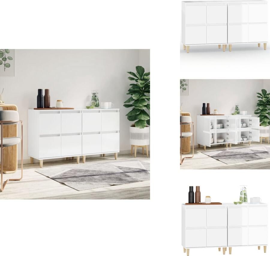 VidaXL Dressoir Dressoirs Kast Dressoirkast Dressoirs 2 st 60x35x70 cm bewerkt hout hoogglans wit