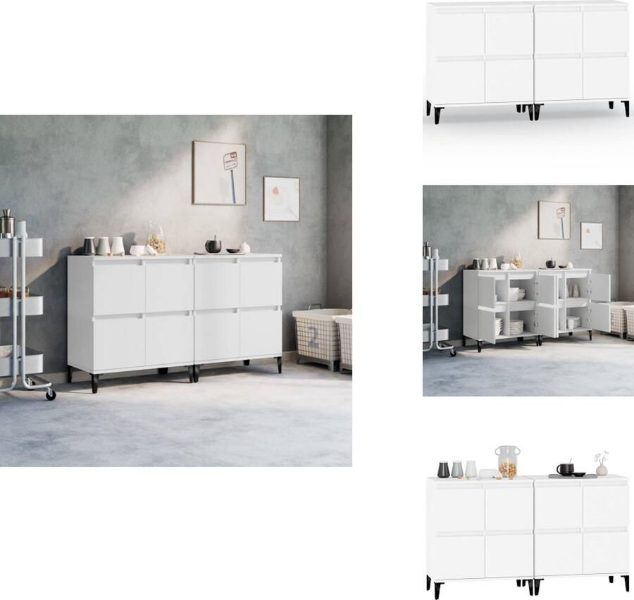 VidaXL Dressoir Dressoirs Kast Dressoirkast Dressoirs 2 st 60x35x70 cm bewerkt hout wit - Foto 3