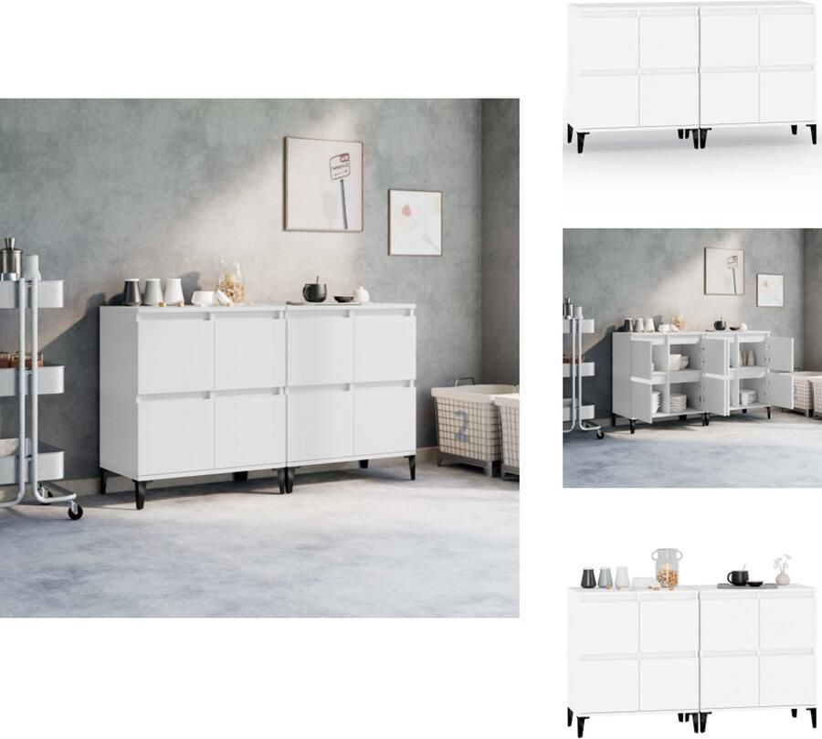 VidaXL Dressoir Dressoirs Kast Dressoirkast Dressoirs 2 st 60x35x70 cm bewerkt hout wit - Foto 2