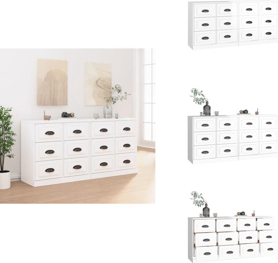 VidaXL Dressoir Dressoirs Kast Dressoirkast Dressoirs 2 st bewerkt hout hoogglans wit - Foto 2
