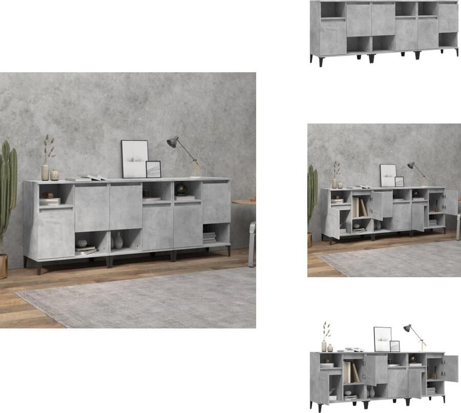 VidaXL Dressoir Dressoirs Kast Dressoirkast Dressoirs 3 st 60x35x70 cm bewerkt hout betongrijs - Foto 5