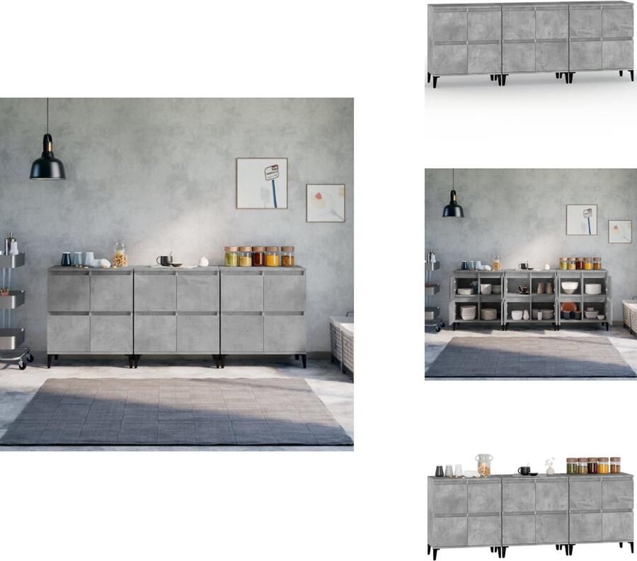 VidaXL Dressoir Dressoirs Kast Dressoirkast Dressoirs 3 st 60x35x70 cm bewerkt hout betongrijs