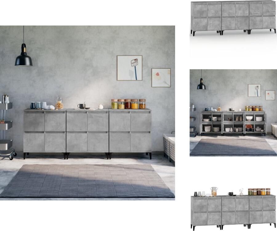 VidaXL Dressoir Dressoirs Kast Dressoirkast Dressoirs 3 st 60x35x70 cm bewerkt hout betongrijs - Foto 4