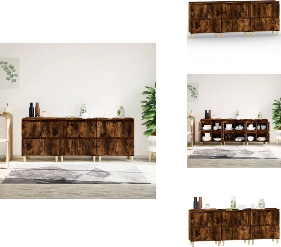 VidaXL Dressoir Dressoirs Kast Dressoirkast Dressoirs 3 st 60x35x70 cm bewerkt hout gerookt eikenkleurig
