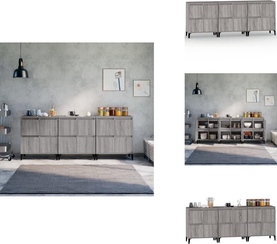 VidaXL Dressoir Dressoirs Kast Dressoirkast Dressoirs 3 st 60x35x70 cm bewerkt hout grijs sonoma eikenkleur