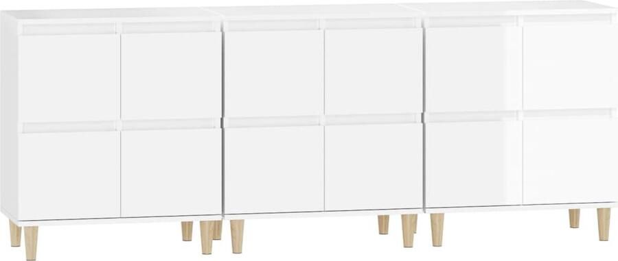 VidaXL Dressoir Dressoirs Kast Dressoirkast Dressoirs 3 st 60x35x70 cm bewerkt hout hoogglans wit
