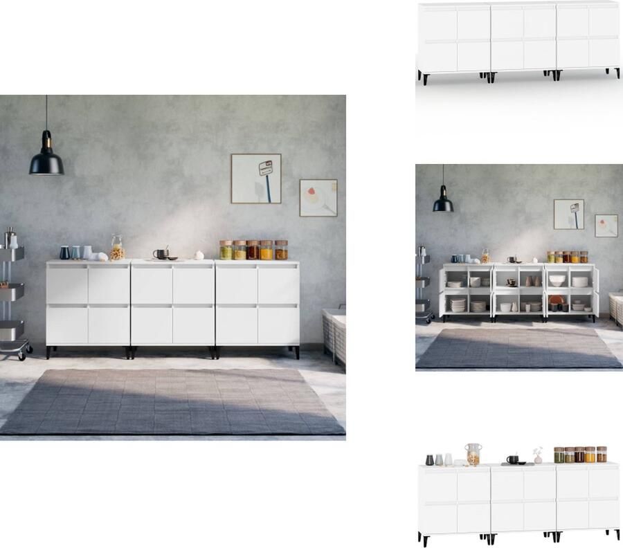VidaXL Dressoir Dressoirs Kast Dressoirkast Dressoirs 3 st 60x35x70 cm bewerkt hout wit - Foto 2