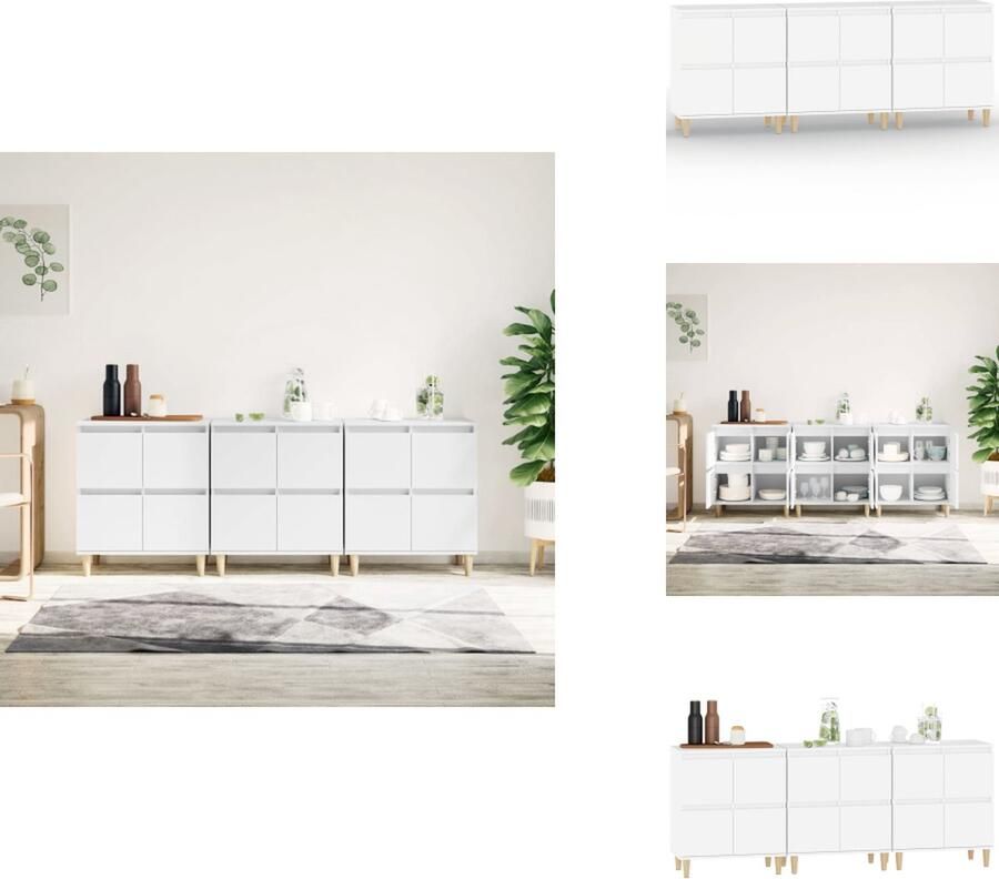 VidaXL Dressoir Dressoirs Kast Dressoirkast Dressoirs 3 st 60x35x70 cm bewerkt hout wit - Foto 3