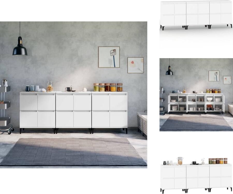 VidaXL Dressoir Dressoirs Kast Dressoirkast Dressoirs 3 st 60x35x70 cm bewerkt hout wit - Foto 4