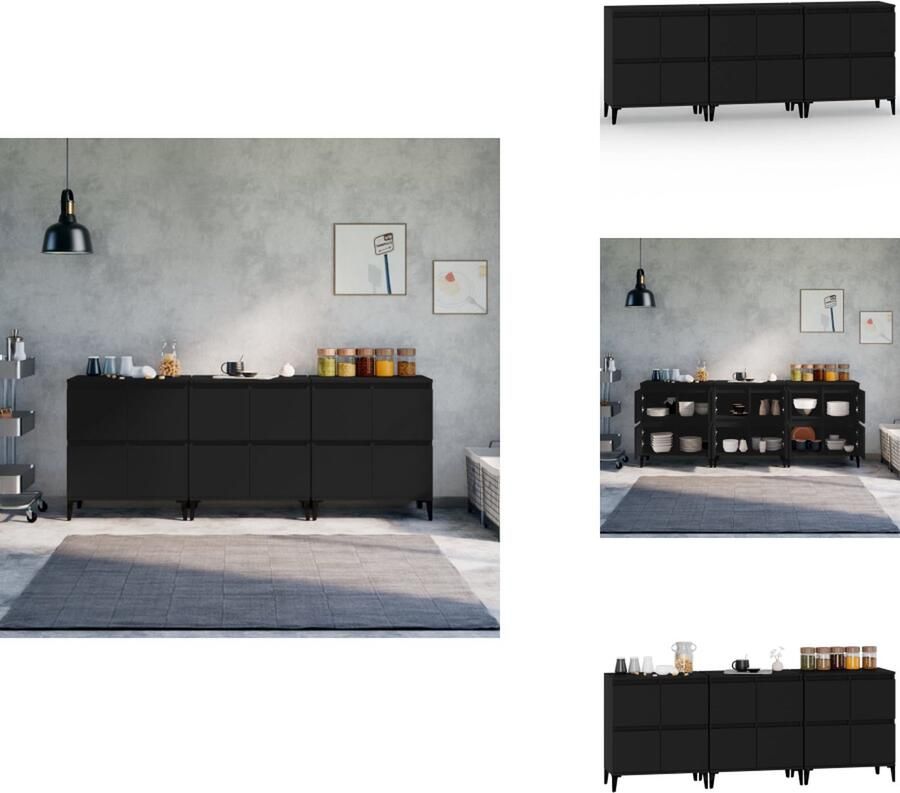 VidaXL Dressoir Dressoirs Kast Dressoirkast Dressoirs 3 st 60x35x70 cm bewerkt hout zwart