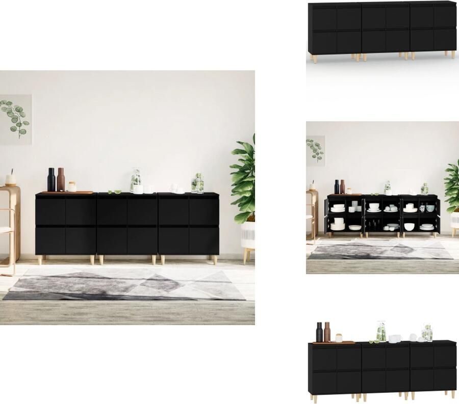 VidaXL Dressoir Dressoirs Kast Dressoirkast Dressoirs 3 st 60x35x70 cm bewerkt hout zwart