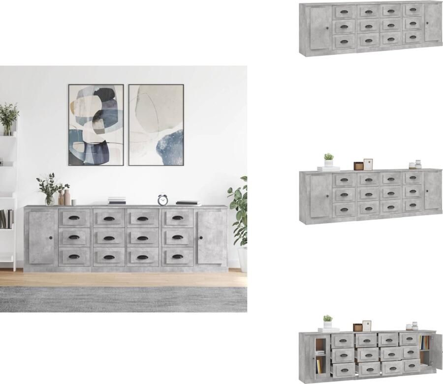 VidaXL Dressoir Dressoirs Kast Dressoirkast Dressoirs 3 st bewerkt hout betongrijs - Foto 3