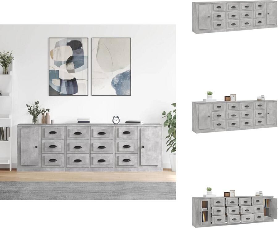 VidaXL Dressoir Dressoirs Kast Dressoirkast Dressoirs 3 st bewerkt hout betongrijs - Foto 2