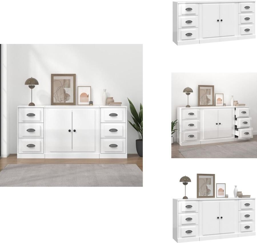VidaXL Dressoir Dressoirs Kast Dressoirkast Dressoirs 3 st bewerkt hout hoogglans wit
