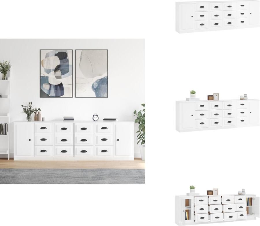VidaXL Dressoir Dressoirs Kast Dressoirkast Dressoirs 3 st bewerkt hout hoogglans wit - Foto 2