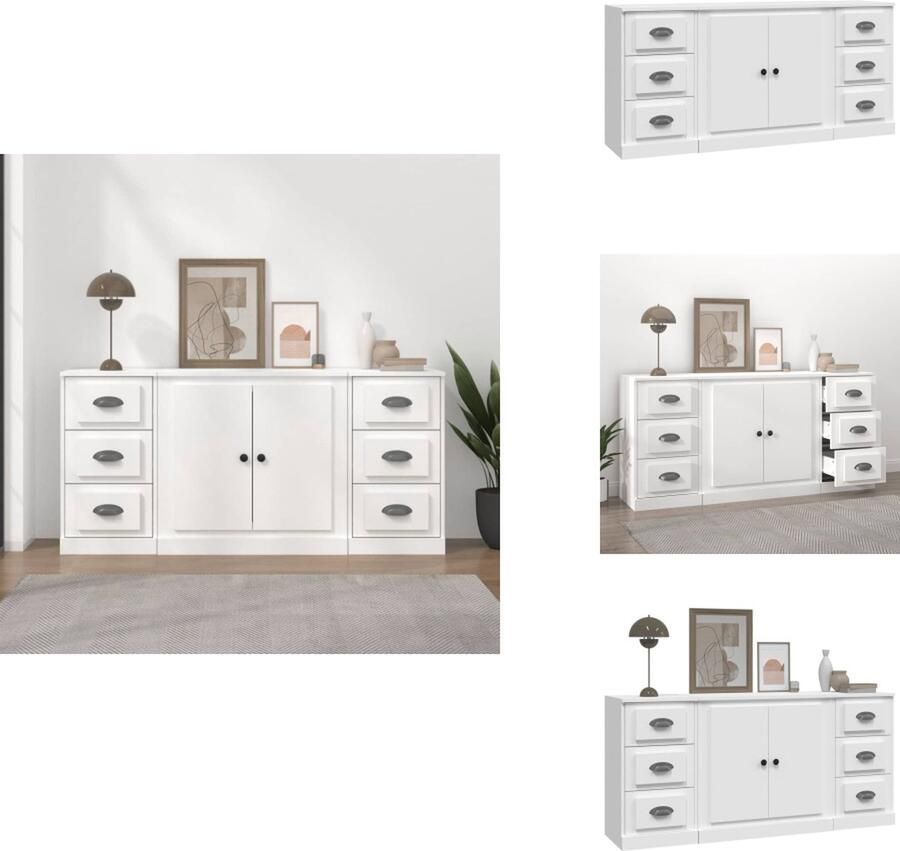 VidaXL Dressoir Dressoirs Kast Dressoirkast Dressoirs 3 st bewerkt hout wit