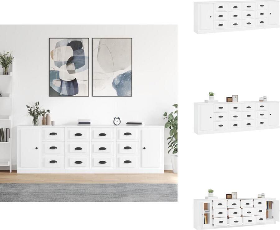 VidaXL Dressoir Dressoirs Kast Dressoirkast Dressoirs 3 st bewerkt hout wit - Foto 3