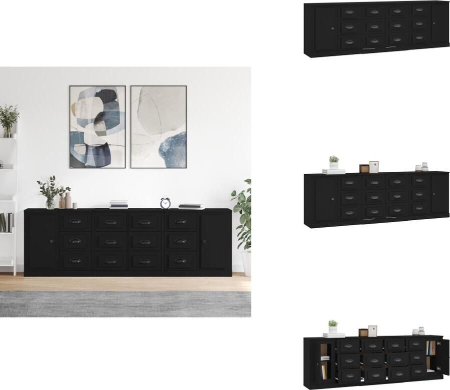 VidaXL Dressoir Dressoirs Kast Dressoirkast Dressoirs 3 st bewerkt hout zwart