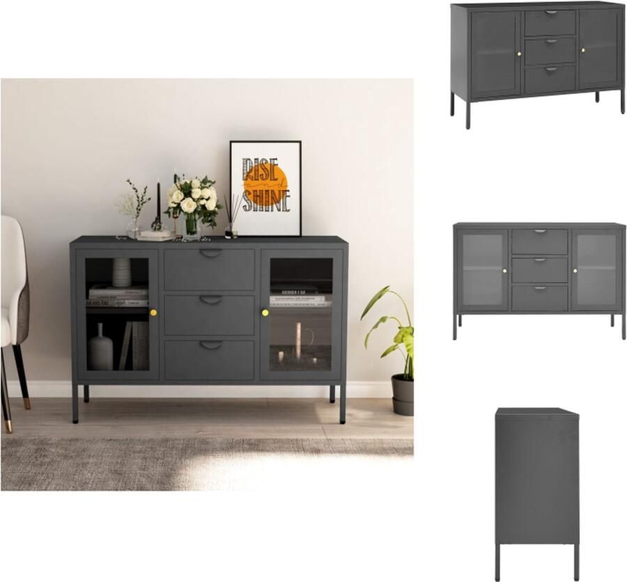 VidaXL Dressoir Dressoirs Kast Kasten Dressoir 105x35x70 cm staal en gehard glas antracietkleurig - Foto 2