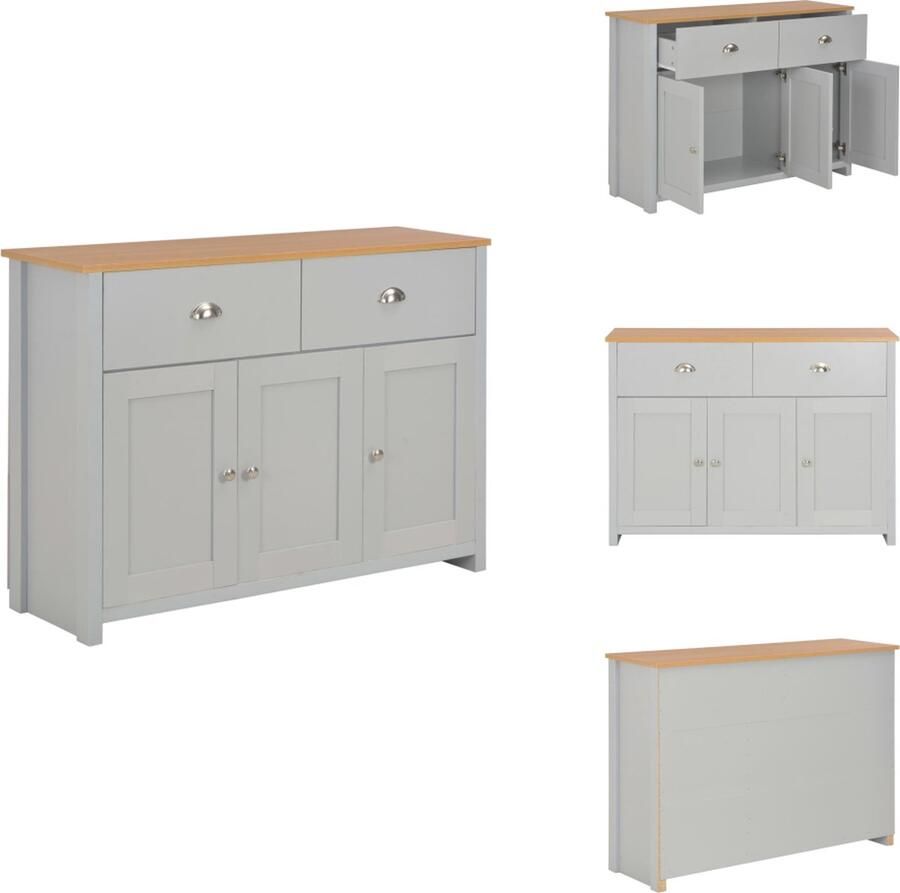 VidaXL Dressoir Opbergvakken 112 x 35 x 81 cm Grijs Natuurlijke houtkleur Keukenkast
