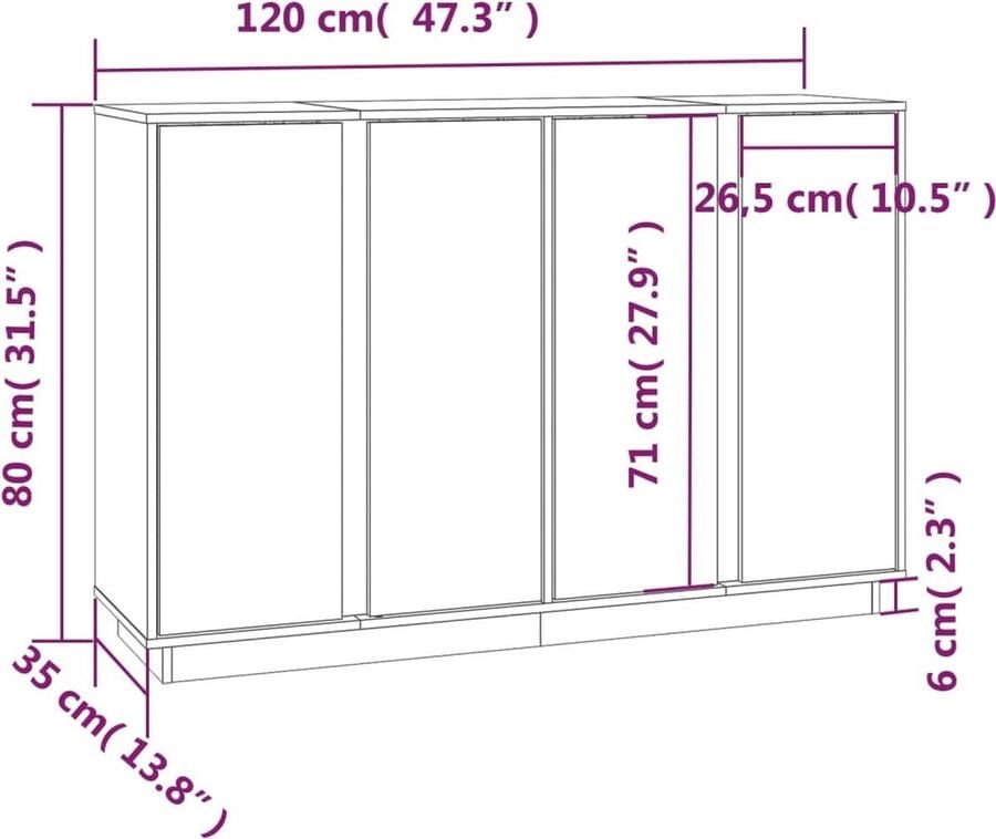 VidaXL Dressoir Dressoirs Kast Kasten Dressoir 120x35x80 cm massief grenenhout zwart