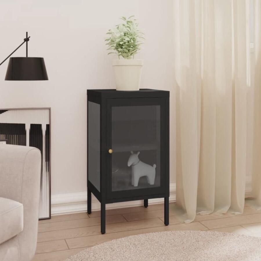 VidaXL Dressoir Dressoirs Kast Kasten Dressoir 38x35x70 cm staal en glas zwart