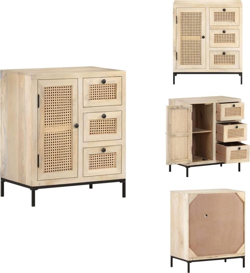 VidaXL Dressoir Dressoirs Kast Kasten Dressoir 60x35x70 cm massief mangohout en natuurlijk riet