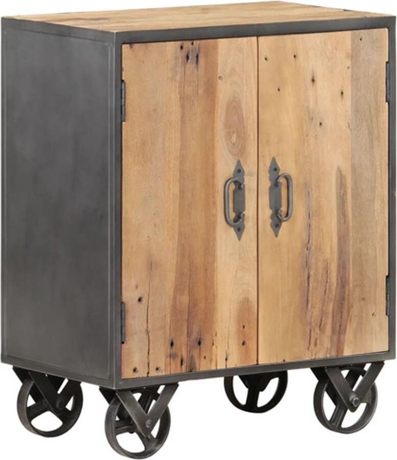 VidaXL Rustiek Houten Dressoir 60x35x74 cm Gerecycled Hout en Staal Met Wieltjes Keukenkast