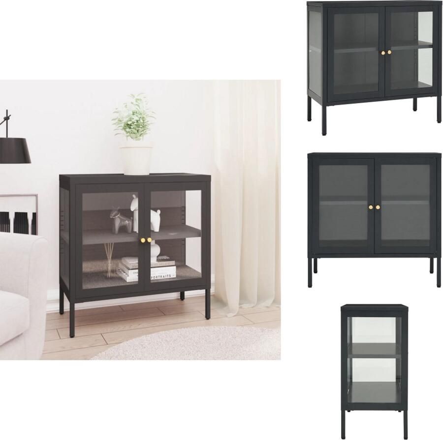 VidaXL Dressoir Dressoirs Kast Kasten Dressoir 70x35x70 cm staal en glas antracietkleurig